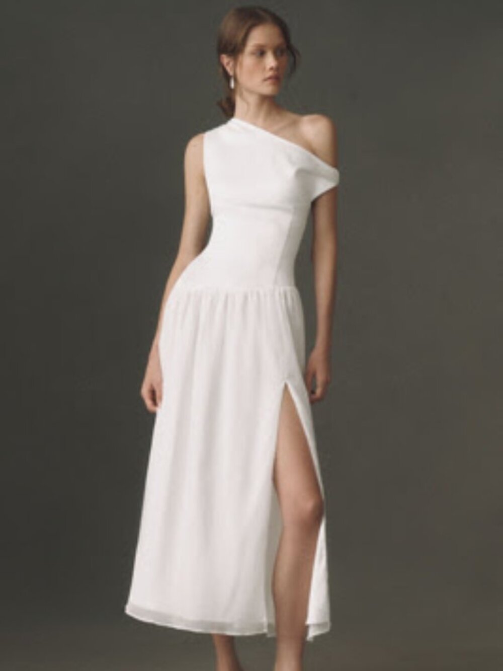 Anthropologie BHLDN One-Shoulder Satin Maxi Dress | Small | White | NWT